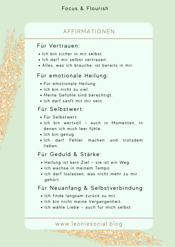 Kostenloses Affirmations-Poster: 20 heilende Sätze für schwere Tage